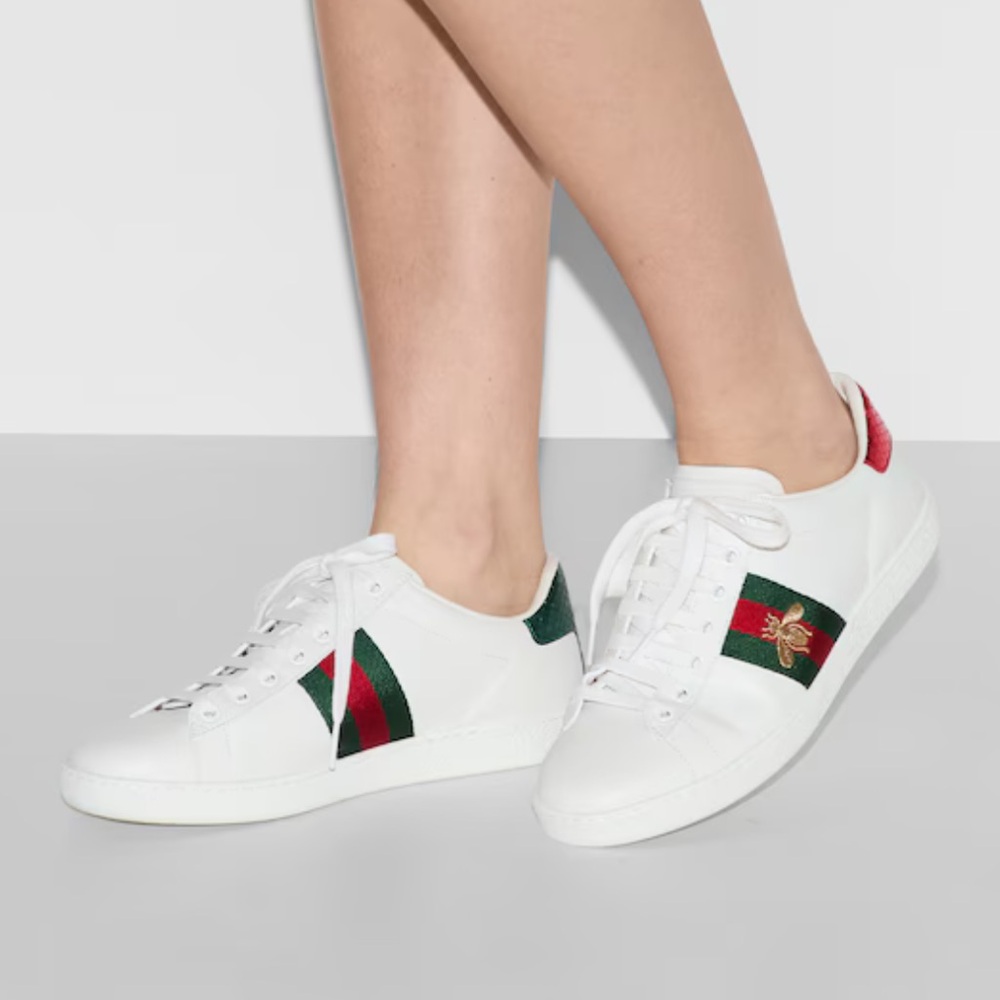 Women’s Gucci Ace Sneakers With Bee in white leather. Size 37 1/2 ~ US 7.5.